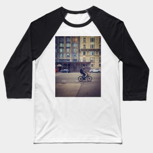 Street Biker Building Central Park West Manhattan New York City Baseball T-Shirt